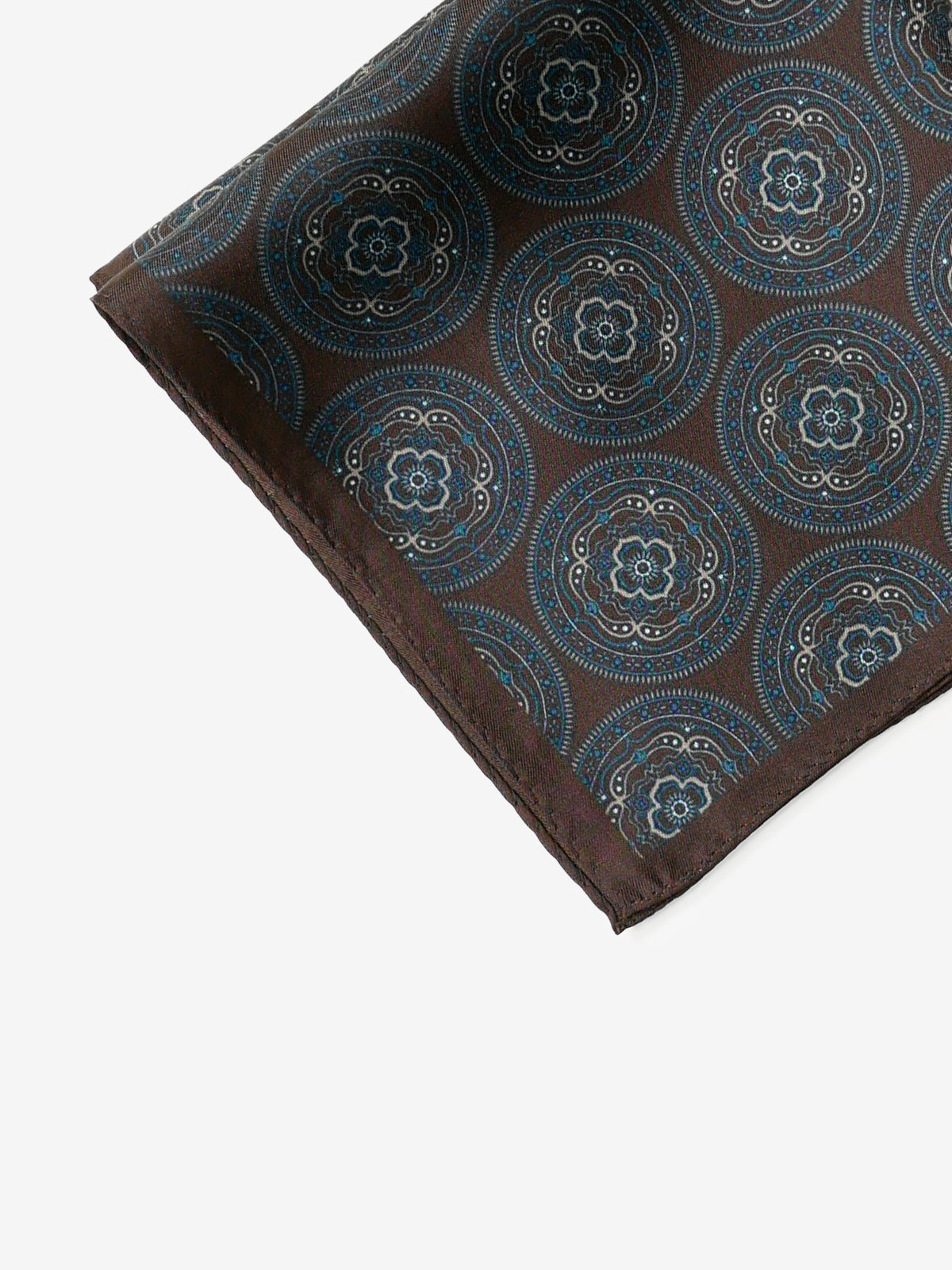 Classico Seta|Medallion Print Silk Pocket Square|ダークブラウン