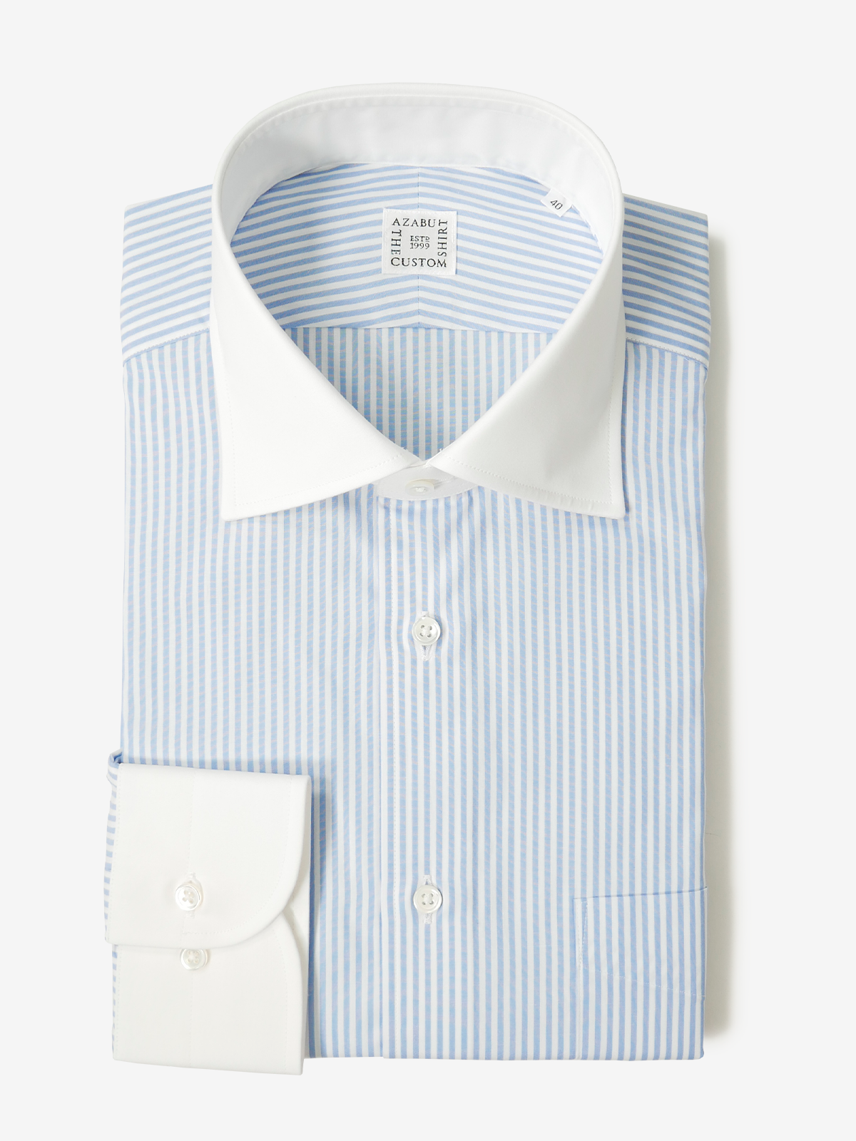 Striped Classic Fit Shirt With White Collar |サックス