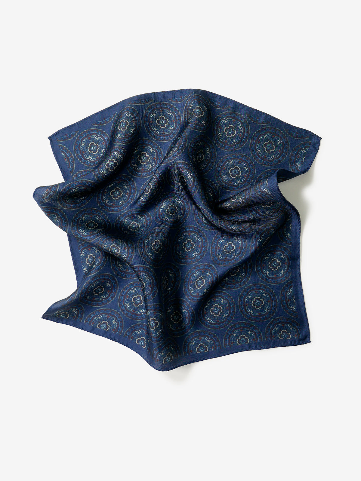 Classico Seta|Medallion Print Silk Pocket Square|ネイビー