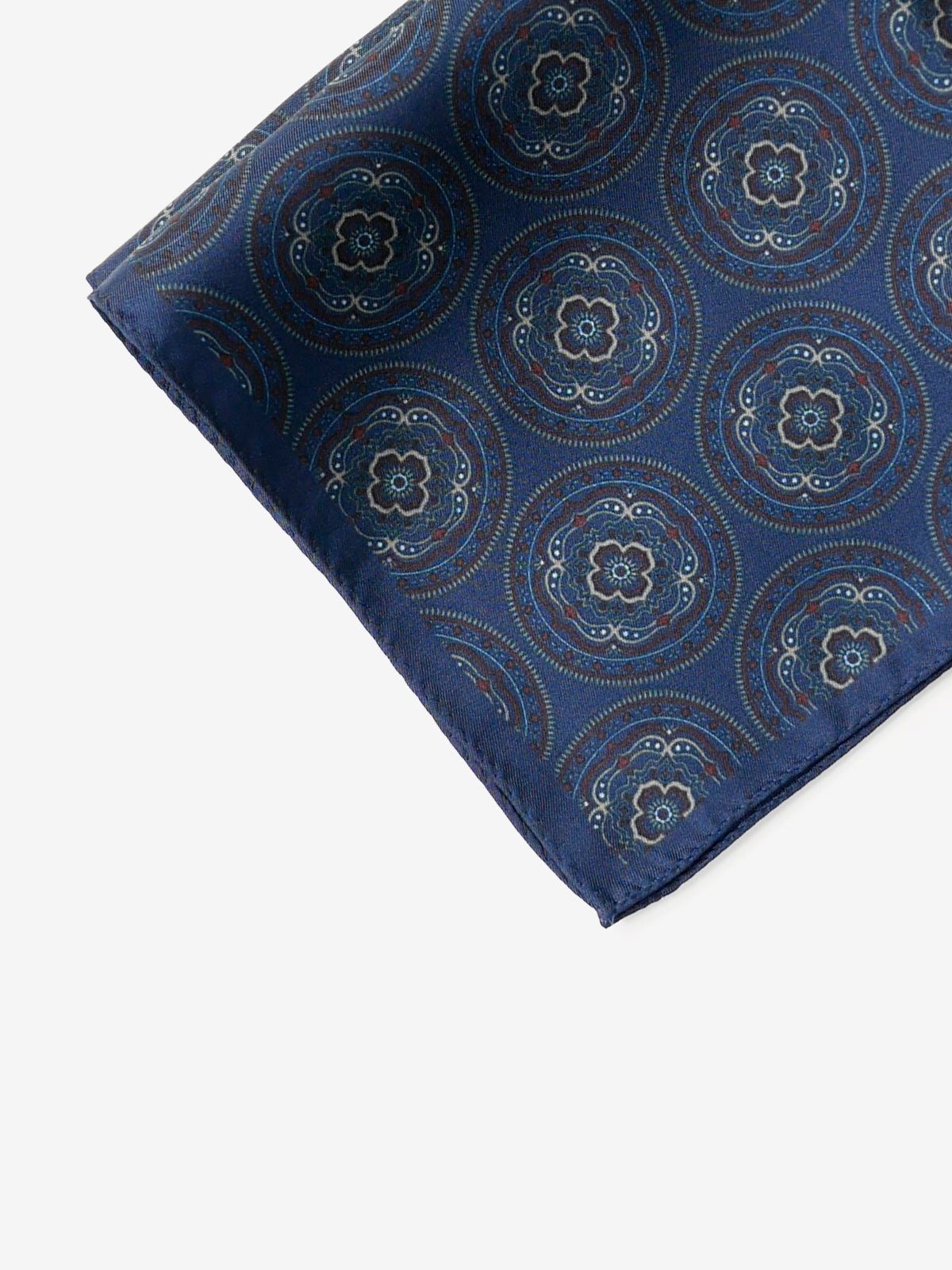 Classico Seta|Medallion Print Silk Pocket Square|ネイビー