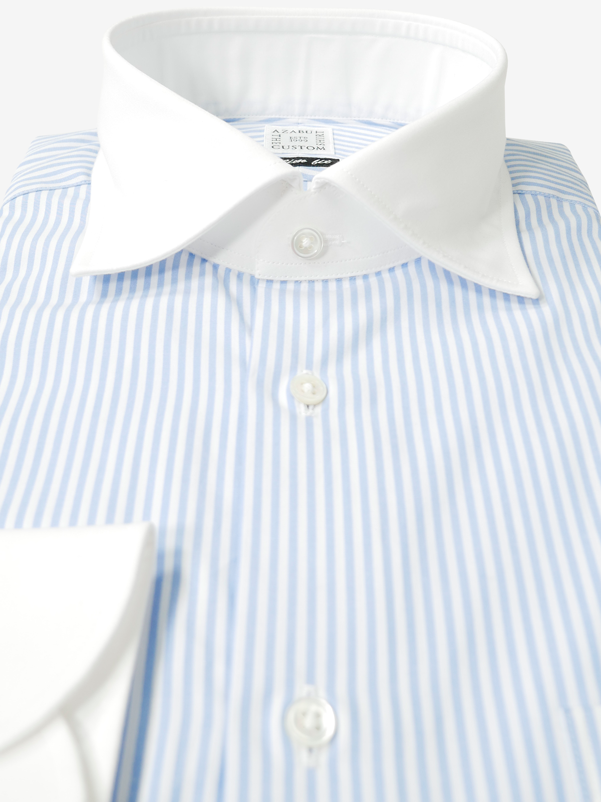 Striped Slim Fit Shirt With White Collar |サックス