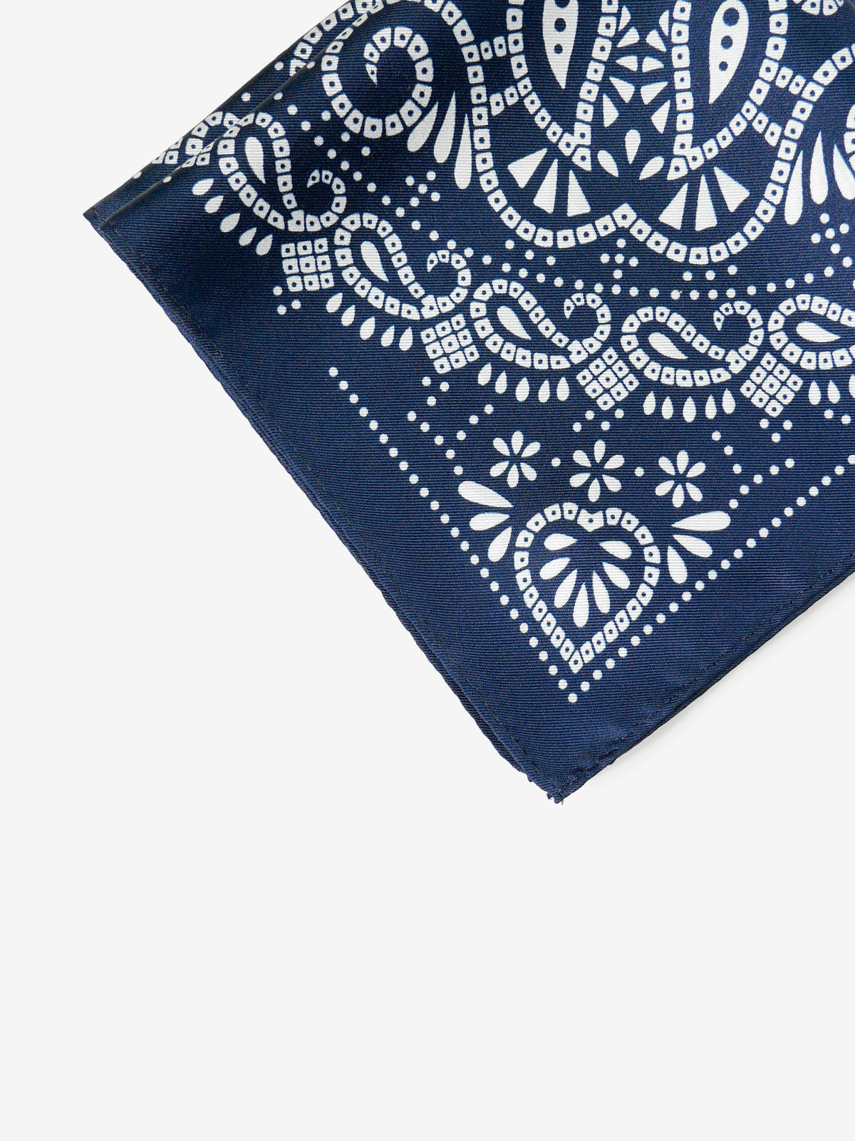 Classico Seta|Paisley Print Silk Pocket Square|ネイビー