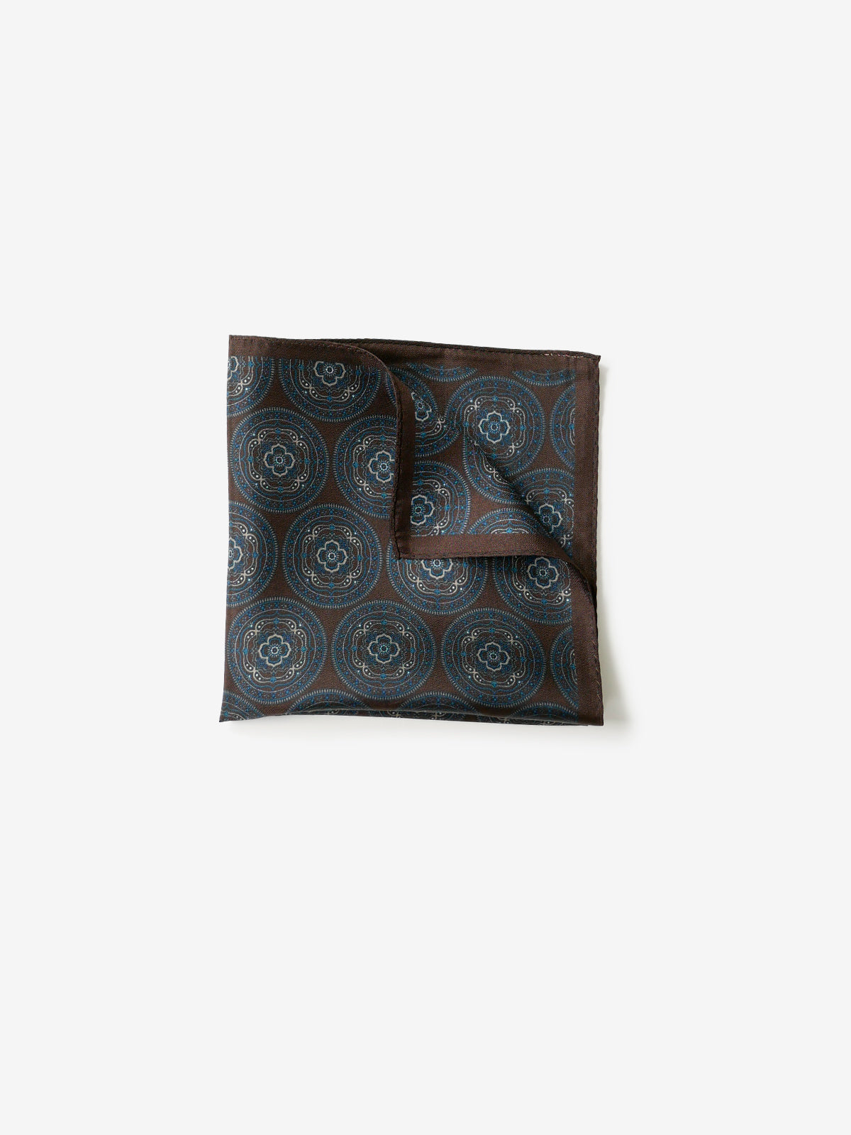 Classico Seta|Medallion Print Silk Pocket Square|ダークブラウン
