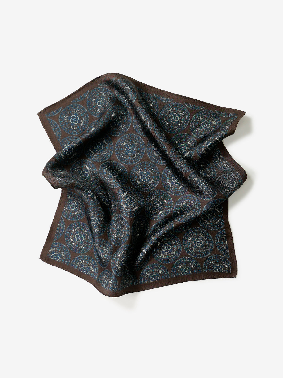 Classico Seta|Medallion Print Silk Pocket Square|ダークブラウン