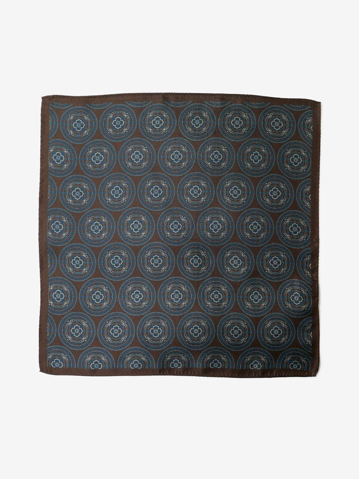 Classico Seta|Medallion Print Silk Pocket Square|ダークブラウン