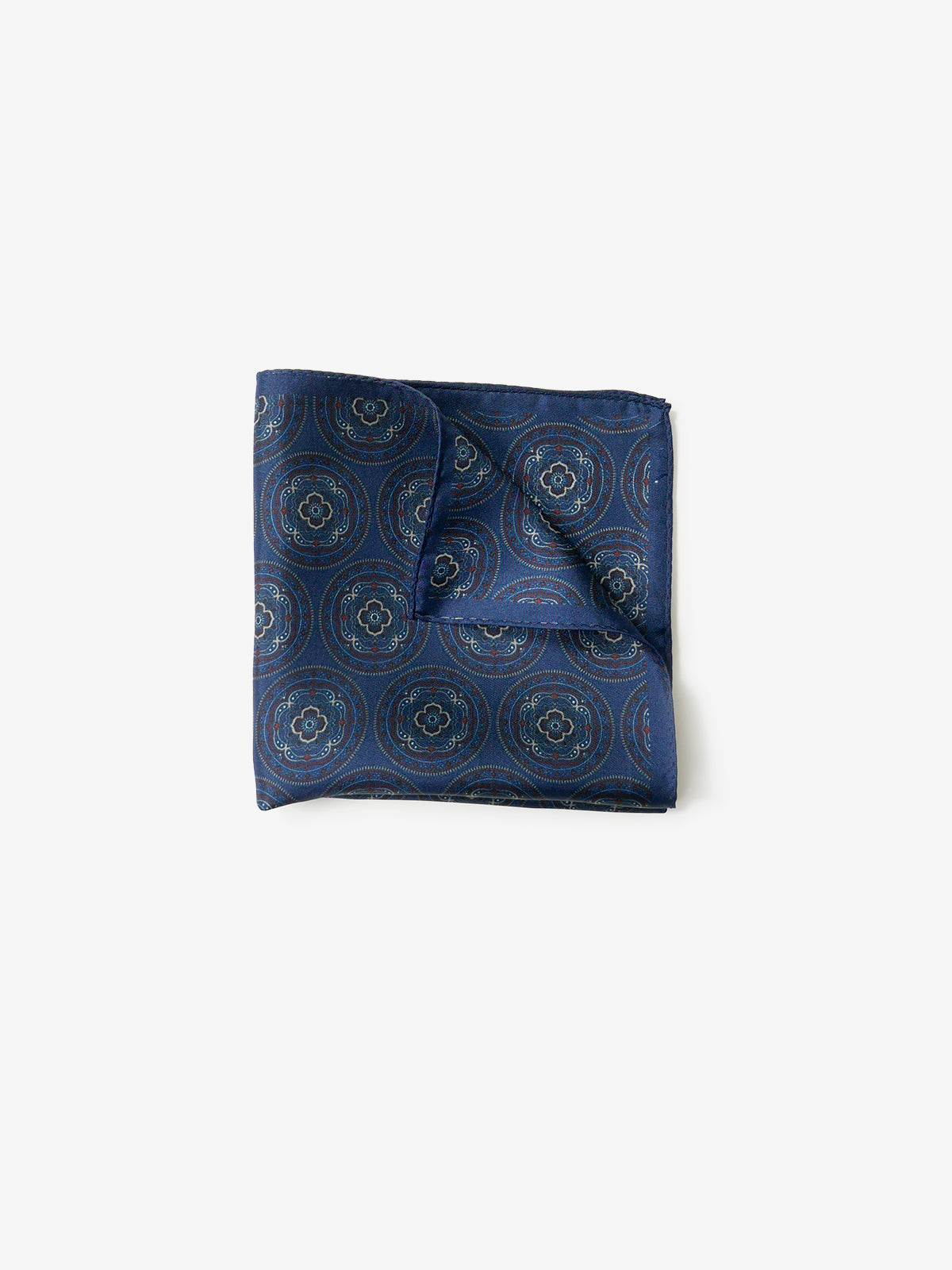 Classico Seta|Medallion Print Silk Pocket Square|ネイビー