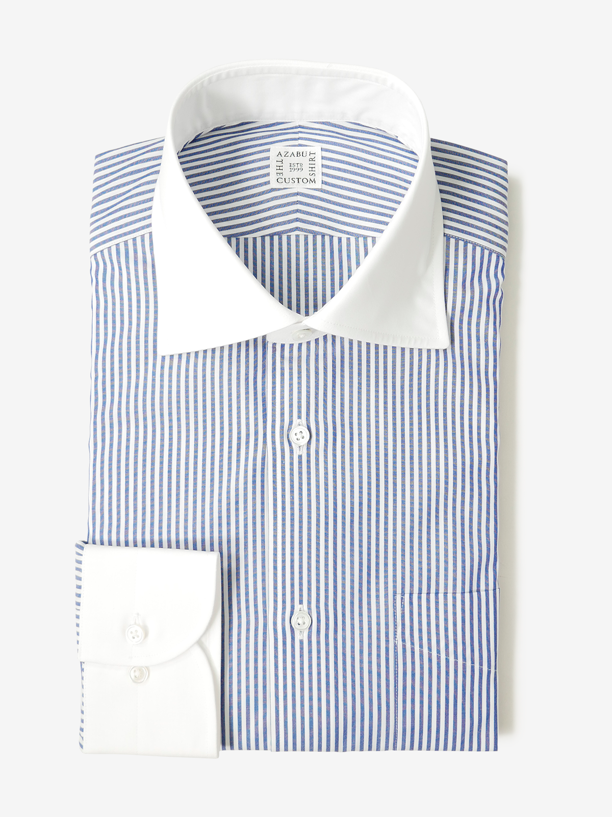 Striped Classic Fit Shirt With White Collar ｜ネイビー