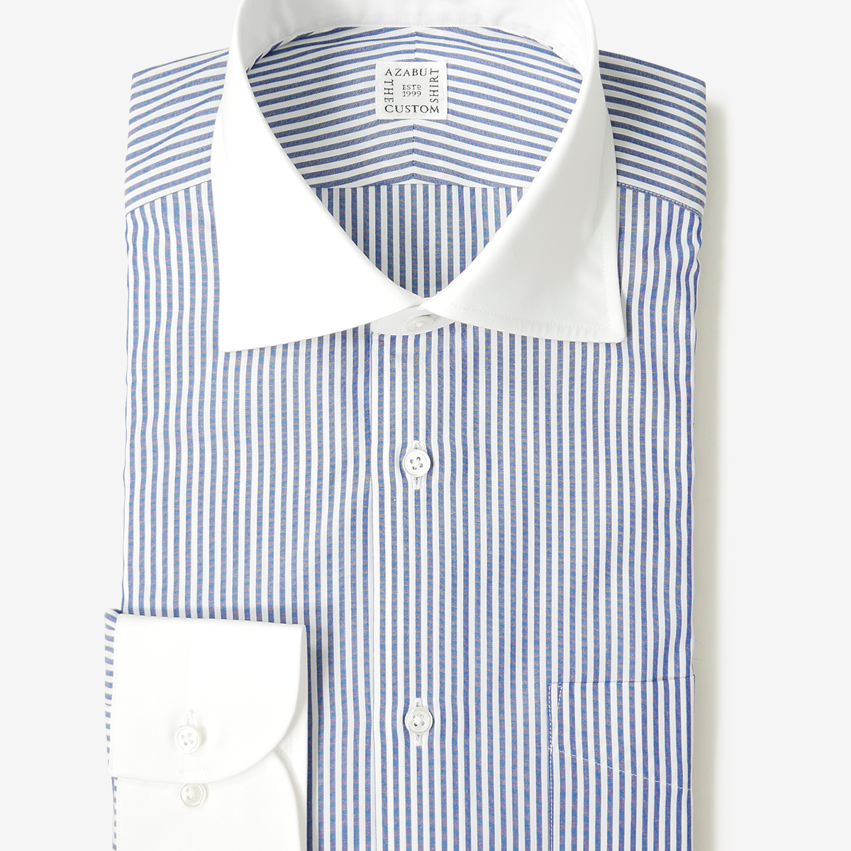 Striped Classic Fit Shirt With White Collar ｜ネイビー