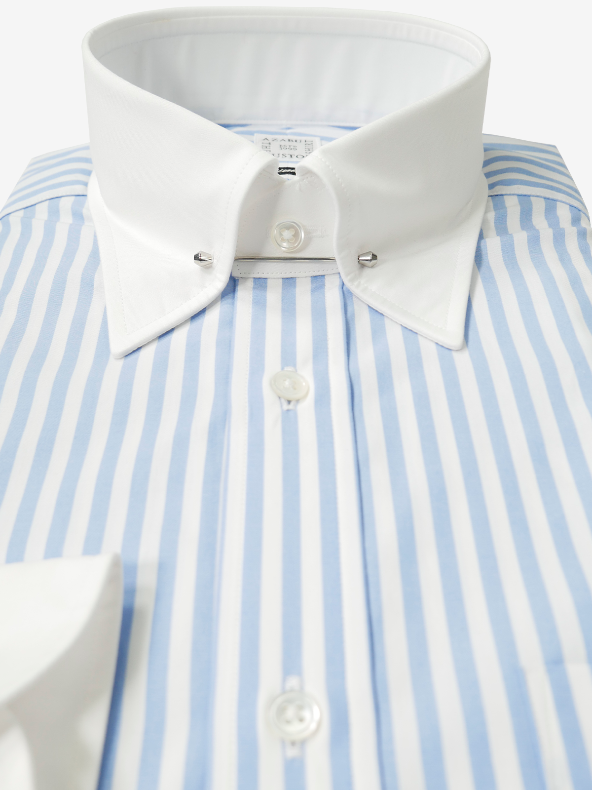 Striped Pin Collar Slim Fit Shirt ｜サックス