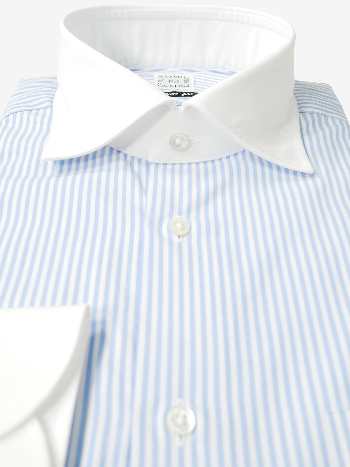 Striped Slim Fit Shirt With White Collar ｜サックス