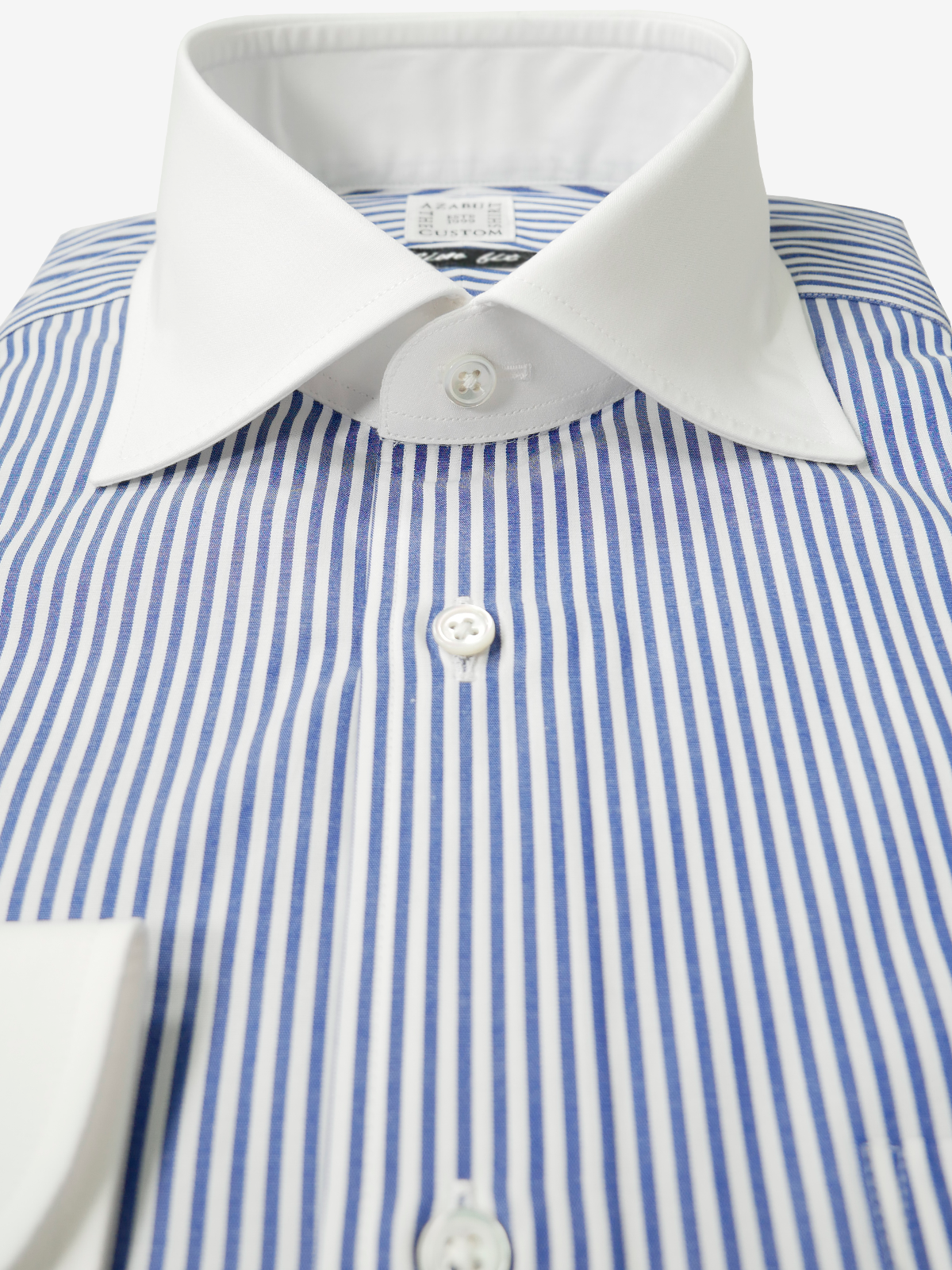 Striped Slim Fit Shirt With White Collar ｜ネイビー