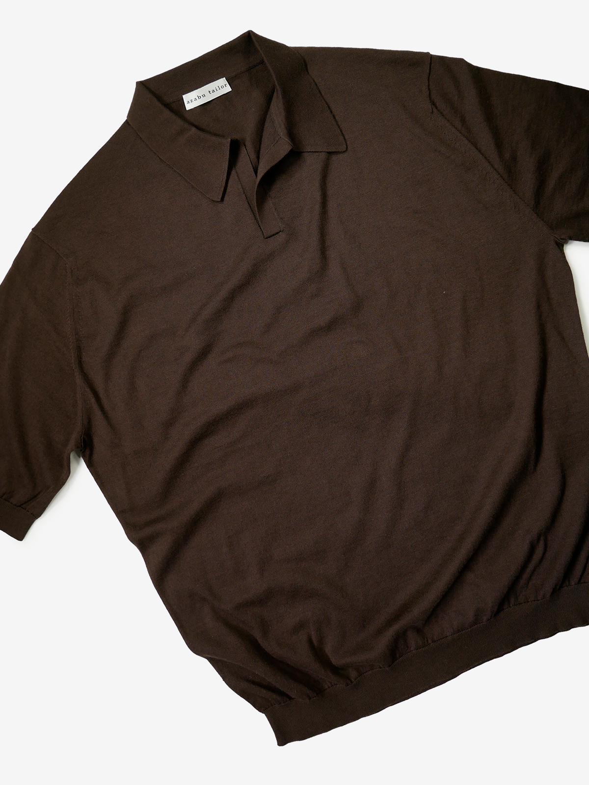 Cotton Knit Skipper Collar Polo Shirt｜ブラウン