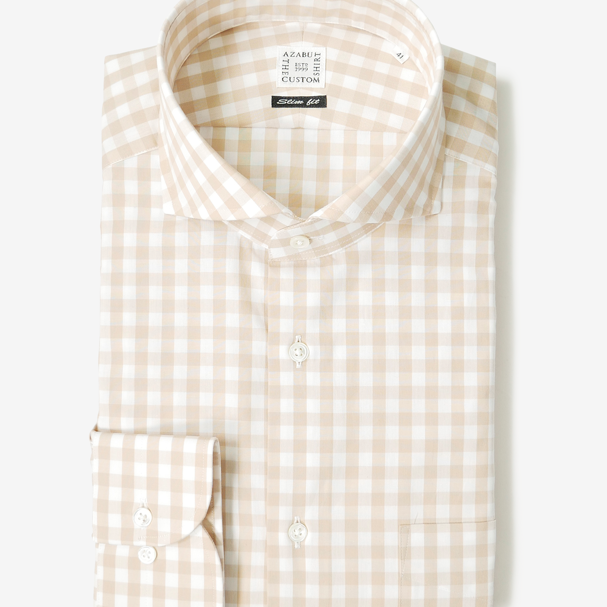 宗像ムージュ 紬 絹100%ベージュ系チェック ボタン付きシャツ 宗像 宗像ムージュ 紬 絹100%ベージュ系チェック ボタン付きシャツ 宗像