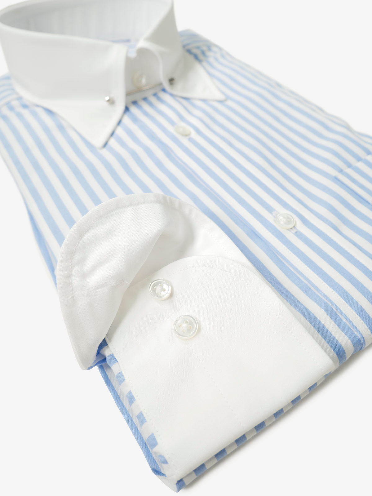Striped Pin Collar Slim Fit Shirt ｜サックス