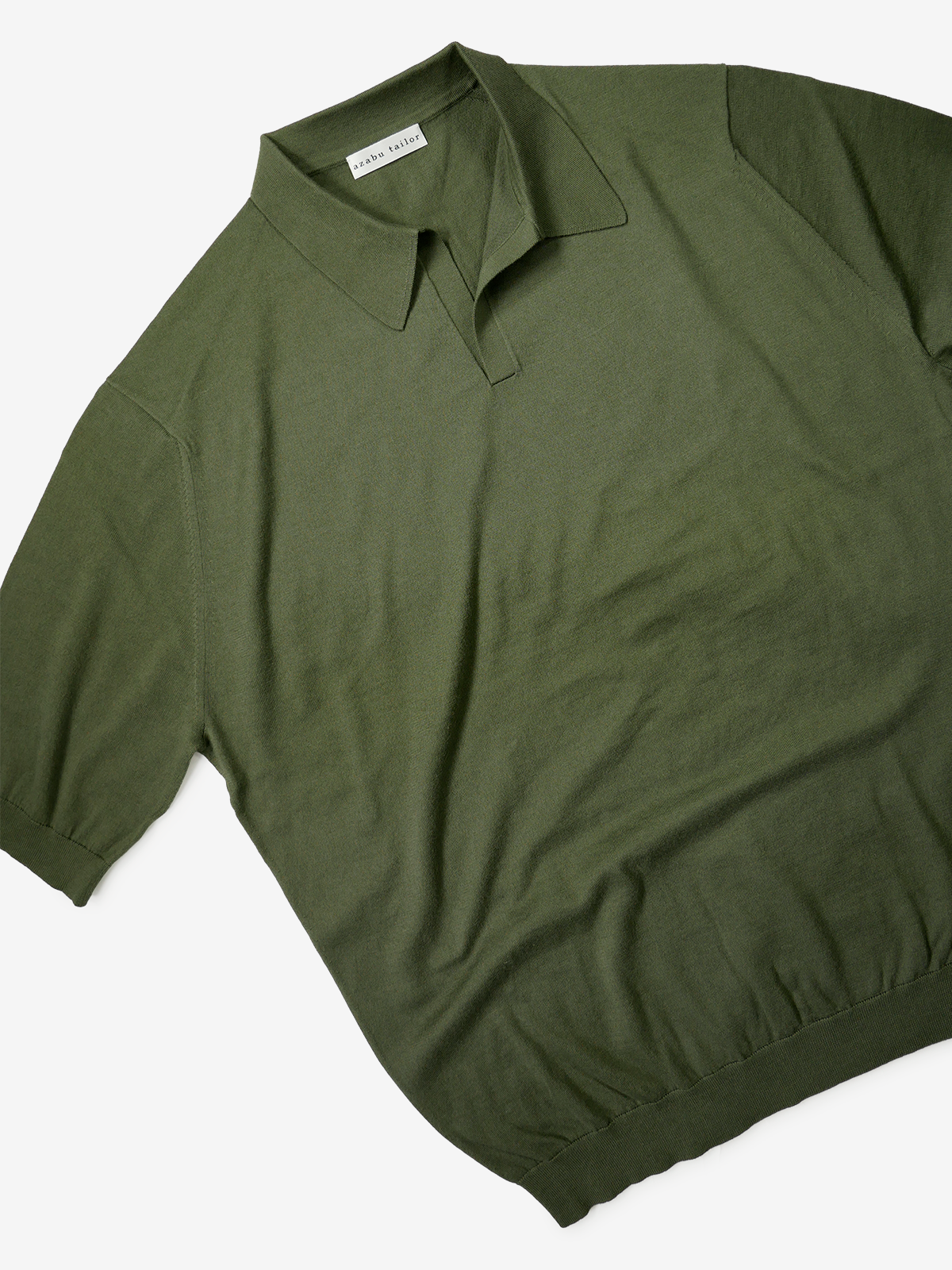 Cotton Knit Skipper Collar Polo Shirt｜グリーン