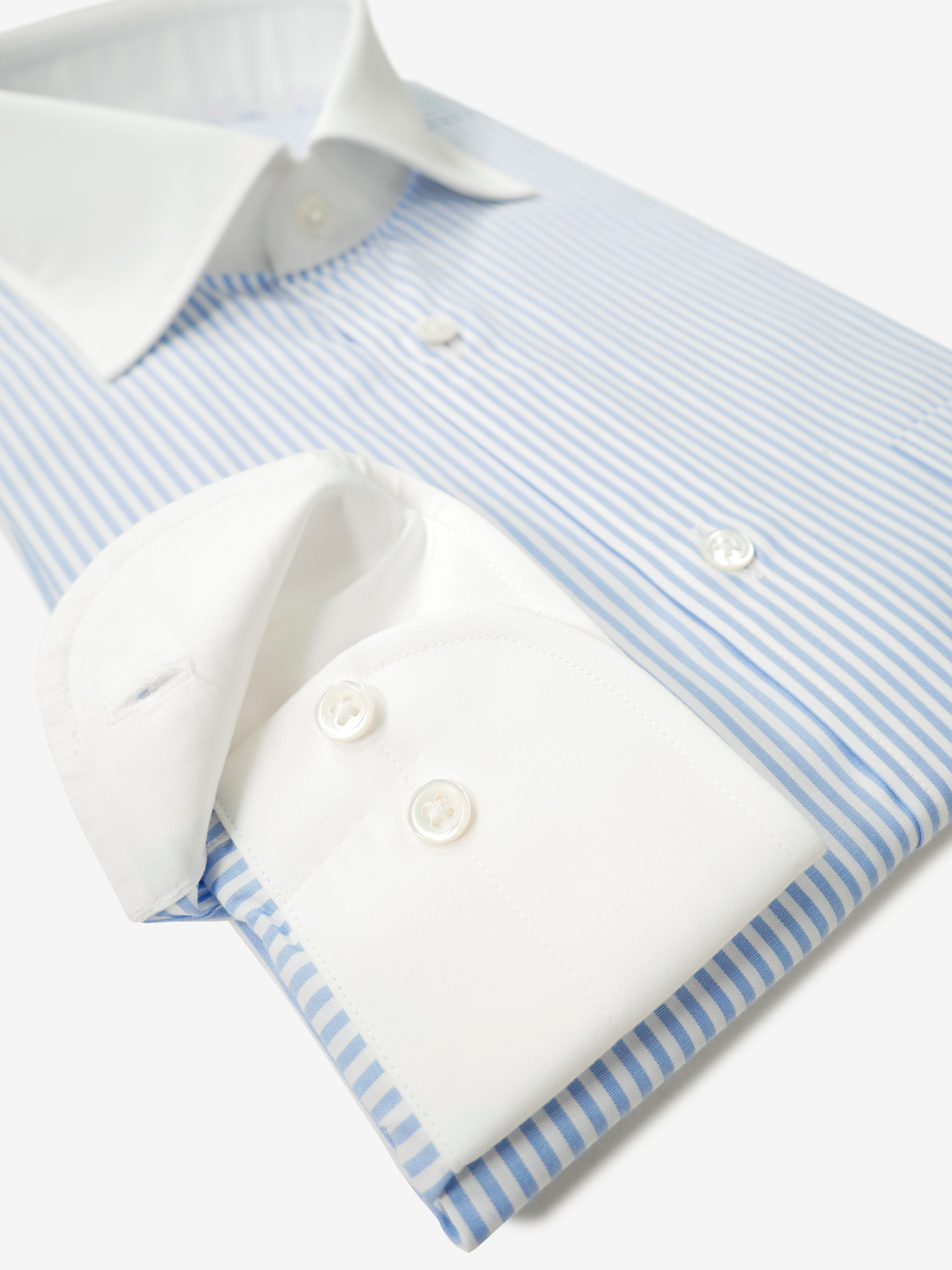 Striped Classic Fit Shirt With White Collar ｜サックス