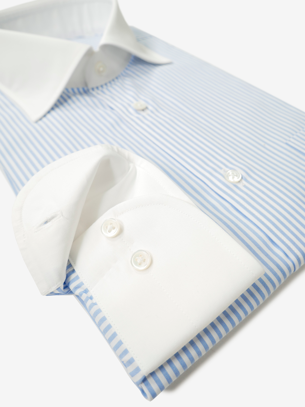 Striped Slim Fit Shirt With White Collar ｜サックス