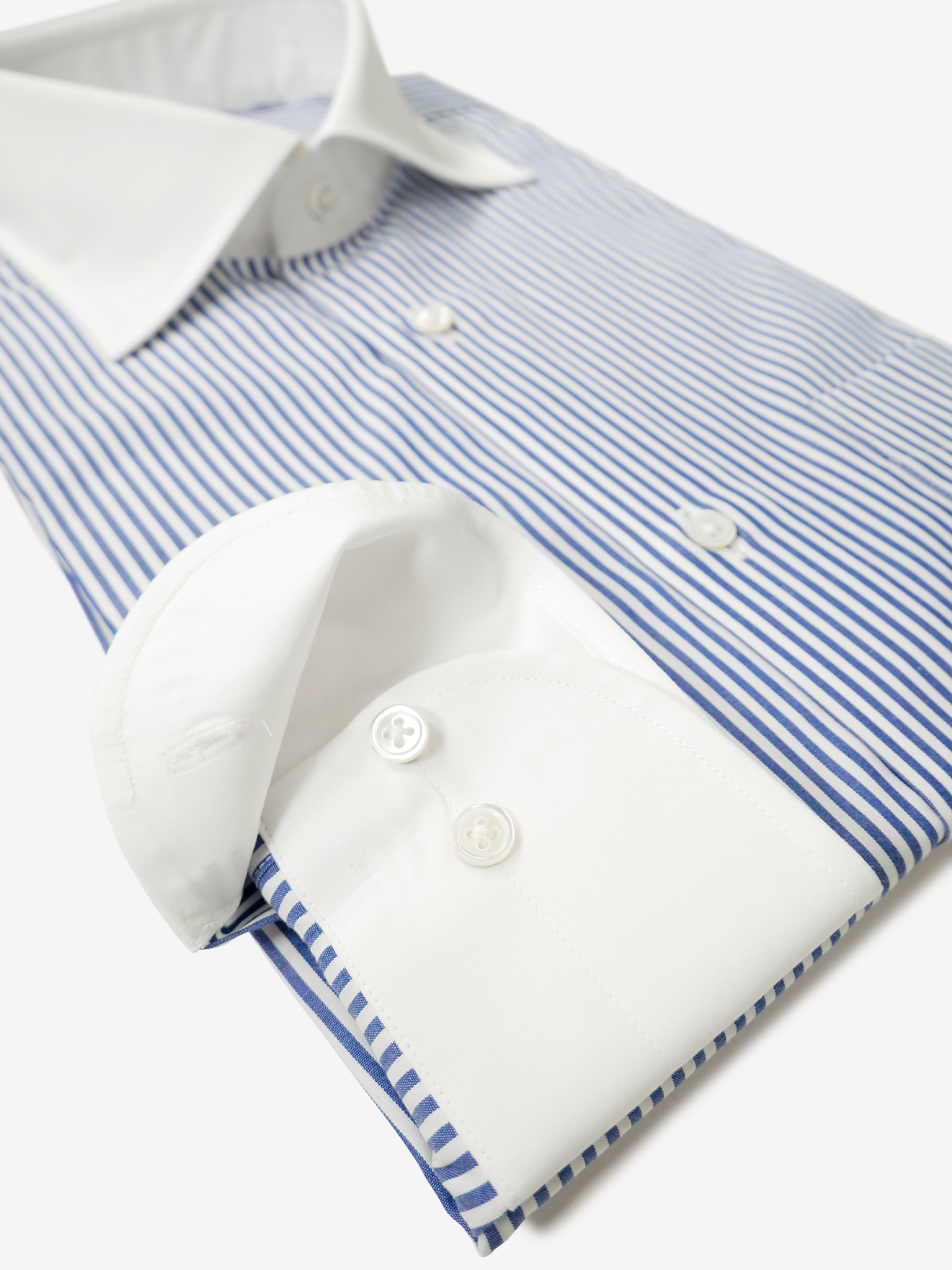 Striped Classic Fit Shirt With White Collar ｜ネイビー